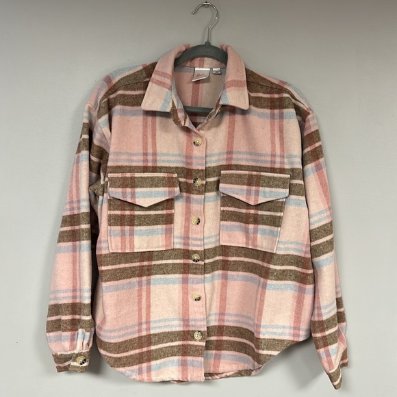 Mad Engine BARBIE Warm, Pink & Brown  Flannel Long Sleeve Button Down Shirt, M/L - Picture 3 of 10